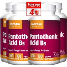JARROW 판토텐산 B5 100정 4개 Pantothenic Acid 500 mg 100 VEG CAPSULES