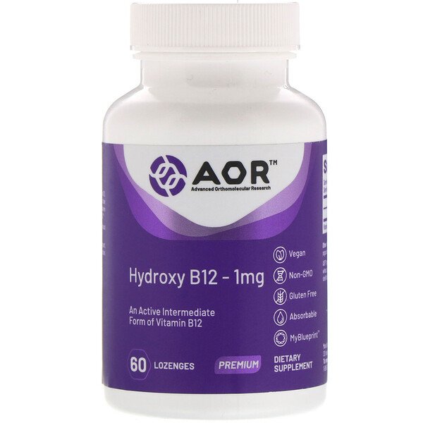 Advanced Orthomolecular Research AOR, 하이드록시 B12, 1mg, 사탕 정제 60정