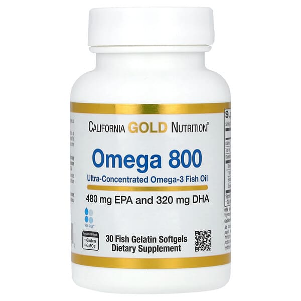 California Gold Nutrition, Omega 800 의약품 등급 피쉬 오일, KD-Pur 트라이글리세라이드 형태, 1,000mg, 피쉬 젤라틴 소프트젤 30정
