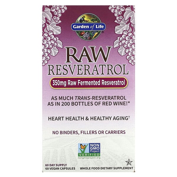 Garden of Life, RAW Resveratrol, 350mg, 베지 캡슐 60정